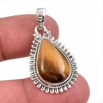 Natural Tiger s Eye Gemstone 925 Solid Sterling Silver Gift Pendant 1.50 R5l81