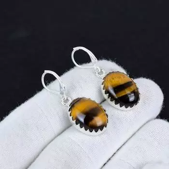 Серьги из натурального драгоценного камня тигровый глаз 925 пробы из стерлингового серебра, серьги-подвески из серебра в стиле бохо, подарки для вечеринок, подарки для нее 2.16 коричневый