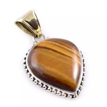 Natural Tiger s Eye Gemstone 925 Sterling Silver Two Tone Pendant 1.8 i4l12
