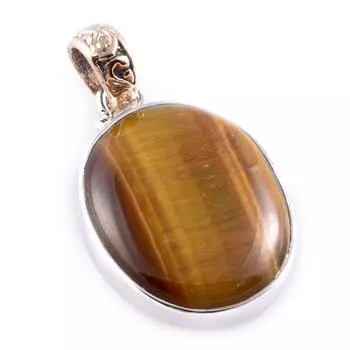 Natural Tiger s Eye Gemstone 925 Sterling Silver Two Tone Pendant 1.4 R9B80