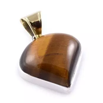 Natural Tiger s Eye Gemstone 925 Sterling Silver Two Tone Pendant 1.5 U7w14