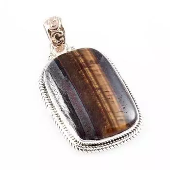 Natural Tiger s Eye Gemstone 925 Sterling Silver Two Tone Pendant 1.6 k5R03