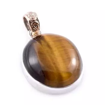 Natural Tiger s Eye Gemstone 925 Sterling Silver Two Tone Pendant 1.4 k9U66