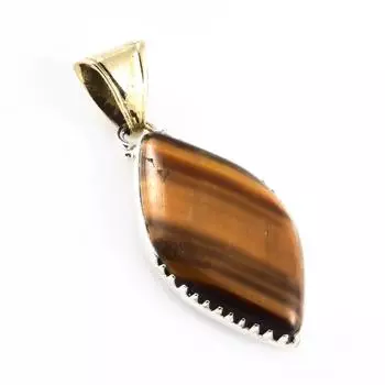 Natural Tiger s Eye Gemstone 925 Sterling Silver Two Tone Pendant 1.8 p4b38