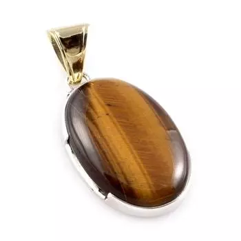Natural Tiger s Eye Gemstone 925 Sterling Silver Two Tone Pendant 1.6 Z5H61