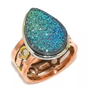 Natural Titanium Druzy Gemstone Two Tone 925 Sterling Silver Gift Ring S.8 z8g09