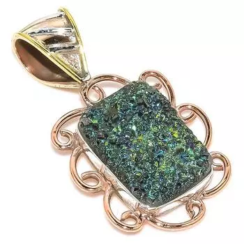 Natural Titanium Druzy Two Tone 925 Solid Sterling Silver Pendant 1.50 Z3m94