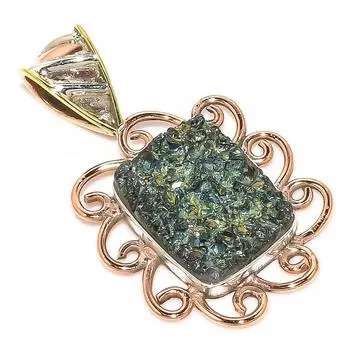Natural Titanium Druzy Two Tone 925 Solid Sterling Silver Pendant 1.40 V0N93