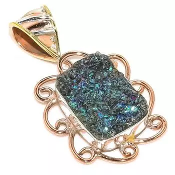 Natural Titanium Druzy Two Tone 925 Solid Sterling Silver Pendant 1.30 M5L58