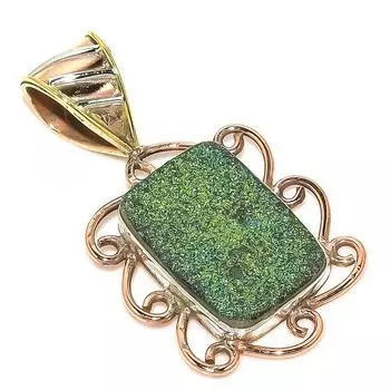 Natural Titanium Druzy Two Tone 925 Solid Sterling Silver Pendant 1.50 M7h64
