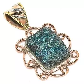 Natural Titanium Druzy TwoTone 925 Solid Sterling Silver Gift Pendant 1.40 a0Z82
