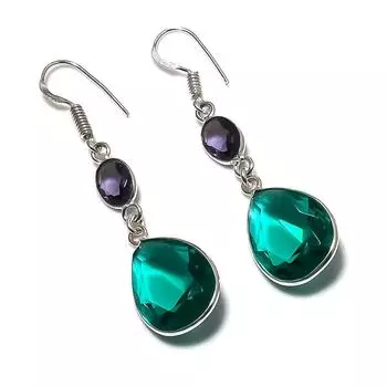 Natural Tourmaline, Amethyst 925 Sterling Silver Jewelry Earring 2.17 H1J62