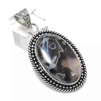 Natural Tube Agate Gemstone 925 Sterling Silver Jewelry Pendant 2.09 Y7W15