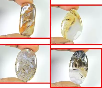 Natural Turkish Stick Agate Mix 4 Pcs Cabochon Loose Gemstone Lot 37-41MM RQ-1070