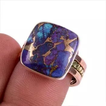 Natural Turquoise Gemstone 925 Solid Sterling Silver Two Tone Ring Size 7 i7Y73