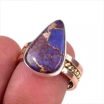 Natural Turquoise Gemstone 925 Solid Sterling Silver Two Tone Ring Size 7 Y6M01