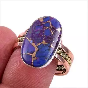 Natural Turquoise Gemstone 925 Solid Sterling Silver Two Tone Ring Size 10 D0H24
