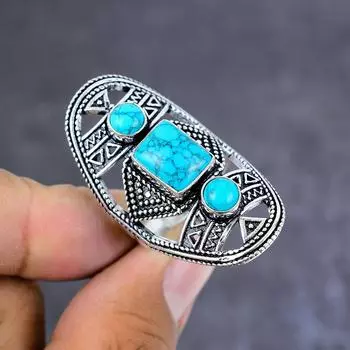 Natural Turquoise Gemstone Handmade 925 Sterling Silver Jewelry Ring Size 6 u4G25