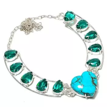 Natural Turquoise,Tourmaline Gemstone 925 Sterling Silver Gift Necklace 18 T4d43