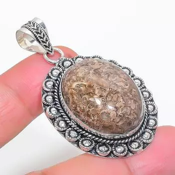 Natural Turritella Fossil 925 Sterling Silver Jewelry Pendant 2.13 S9D61