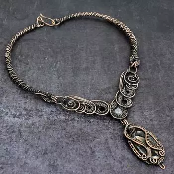 Натуральная окаменелость Turritella, лунный камень, медная проволочная оплетка, ожерелье 18 дюймов R3j16