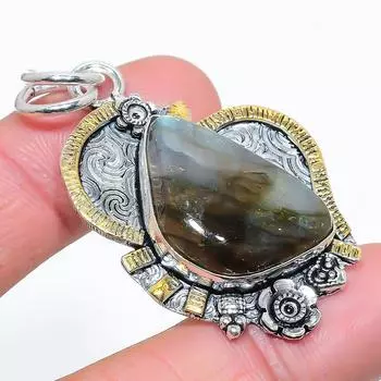 Natural Two Tone- Labradorite Gemstone 925 Sterling Silver Pendant 2.17 t7D06