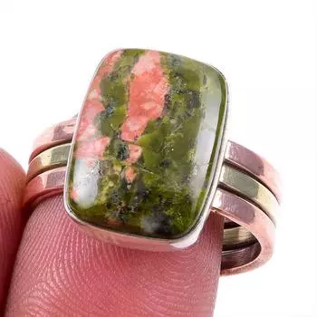 Natural Unakite Gemstone 925 Solid Silver Jewelry Two Tone Ring Size 9.5US U8U14