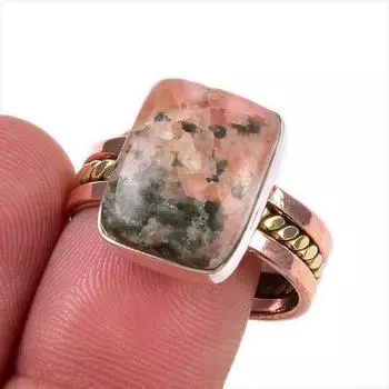 Natural Unakite Gemstone 925 Solid Sterling Silver Gift Two Tone Ring S.10 d0i32