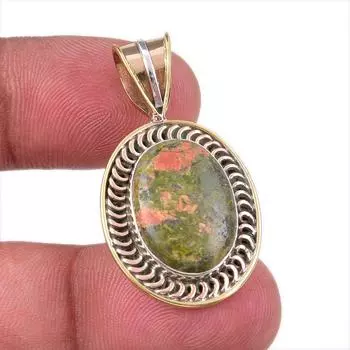 Natural Unakite Gemstone 925 Solid Sterling Silver Two Tone Pendant 1.50 e8c15
