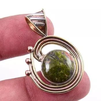 Natural Unakite Gemstone 925 Solid Sterling Silver Two Tone Pendant 1.50 s9q70