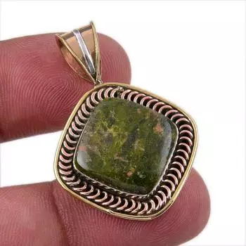 Natural Unakite Gemstone 925 Solid Sterling Silver Two Tone Pendant 1.50 q1w90
