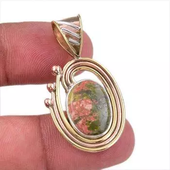 Natural Unakite Gemstone 925 Solid Sterling Silver Two Tone Pendant 1.50 O3V48