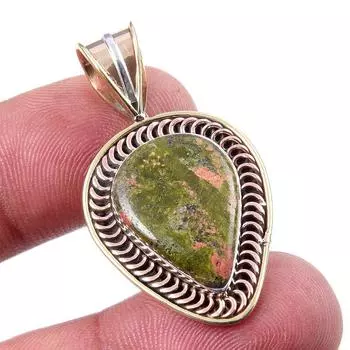 Natural Unakite Gemstone 925 Solid Sterling Silver Two Tone Pendant 1.50 u1u38
