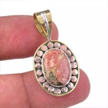 Natural Unakite Gemstone 925 Solid Sterling Silver Two Tone Pendant 1.50 s5J42