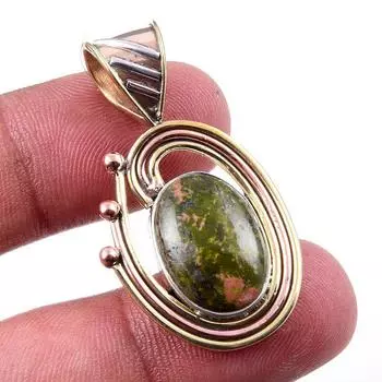 Natural Unakite Gemstone 925 Solid Sterling Silver Two Tone Pendant 1.50 m5U85