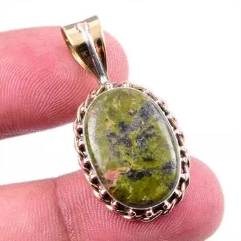 Natural Unakite Gemstone 925 Solid Sterling Silver Two Tone Pendant 1.5 p1Y60