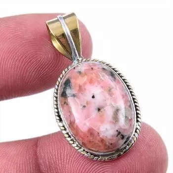 Natural Unakite Gemstone 925 Solid Sterling Silver Two Tone Pendant 1.50 Z2C00