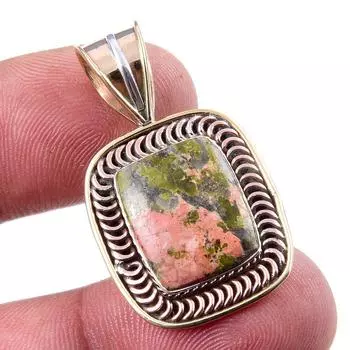 Natural Unakite Gemstone 925 Solid Sterling Silver Two Tone Pendant 1.50 Z1z39