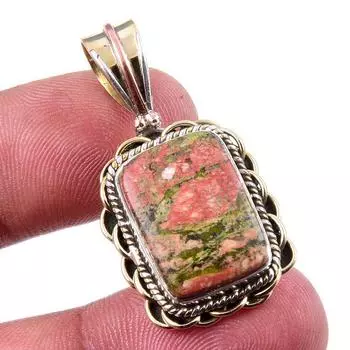 Natural Unakite Gemstone 925 Solid Sterling Silver Two Tone Pendant 1.50 F9U61