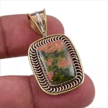 Natural Unakite Gemstone 925 Solid Sterling Silver Two Tone Pendant 1.50 o8j70