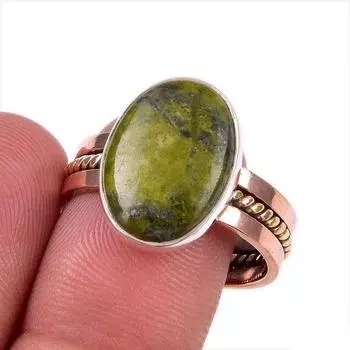 Natural Unakite Gemstone 925 Solid Sterling Silver Gift Two Tone Ring S.10 q6C61