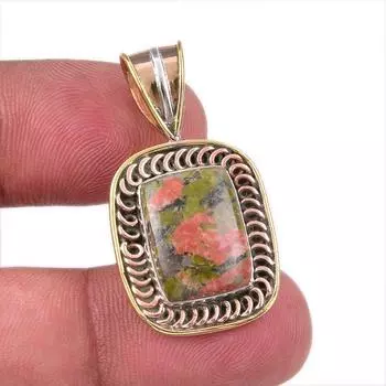 Natural Unakite Gemstone 925 Solid Sterling Silver Two Tone Pendant 1.50 T3D04