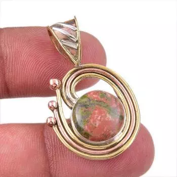 Natural Unakite Gemstone 925 Solid Sterling Silver Two Tone Pendant 1.50 o5e97