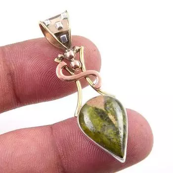 Natural Unakite Gemstone 925 Solid Sterling Silver Two Tone Pendant 1.75 c6l56