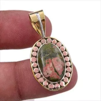 Natural Unakite Gemstone 925 Solid Sterling Silver Two Tone Pendant 1.50 G1B01