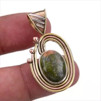 Natural Unakite Gemstone 925 Solid Sterling Silver Two Tone Pendant 1.50 V9s92