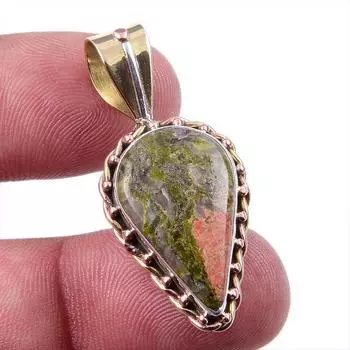 Natural Unakite Gemstone 925 Solid Sterling Silver Two Tone Pendant 1.50 v4h78