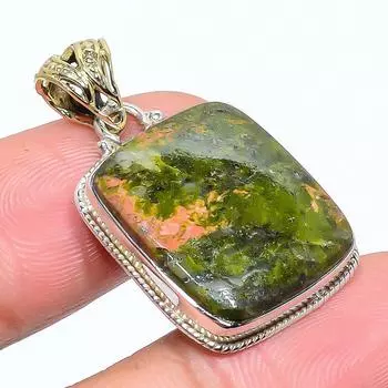 Natural Unakite Gemstone 925 Sterling Silver Jewelry Two Tone Pendant 1.42 m0O72