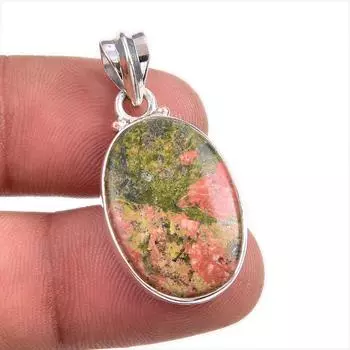 Natural Unakite Gemstone Handmade 925 Solid Sterling Silver Pendant 1.5 z6U72