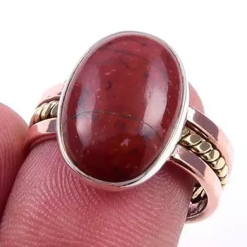 Natural Unakite Gemstone Handmade 925 Sterling Silver Two Tone Ring S.7.5 f5f13